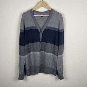 Banana Republic Men’s Cardigan XL Silk Blend V-neck Sweater Striped Blue Grey